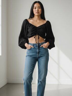 THATSSOFETCH mean girls Black Ruched Tie-Front Crop Top size 8 / medium